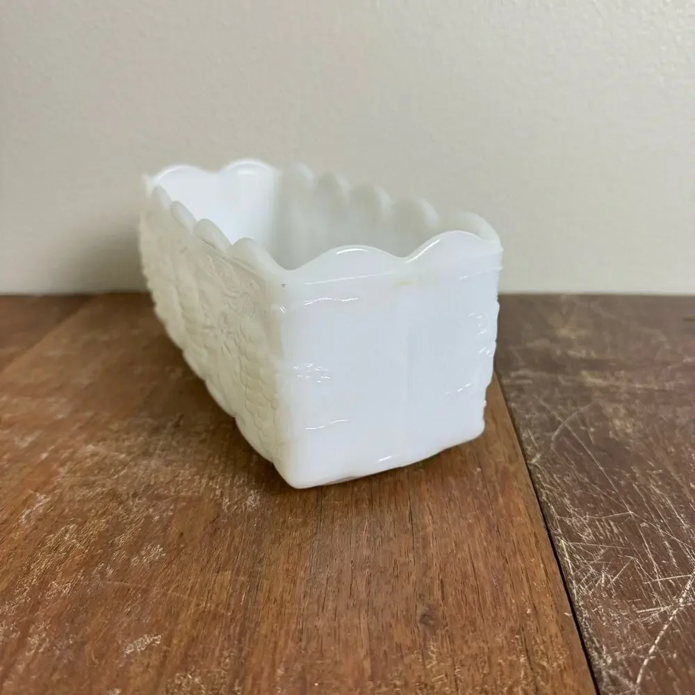 Fire King Anchor Hocking Milk glass Grape Fruit‎ embossed rectangular dish